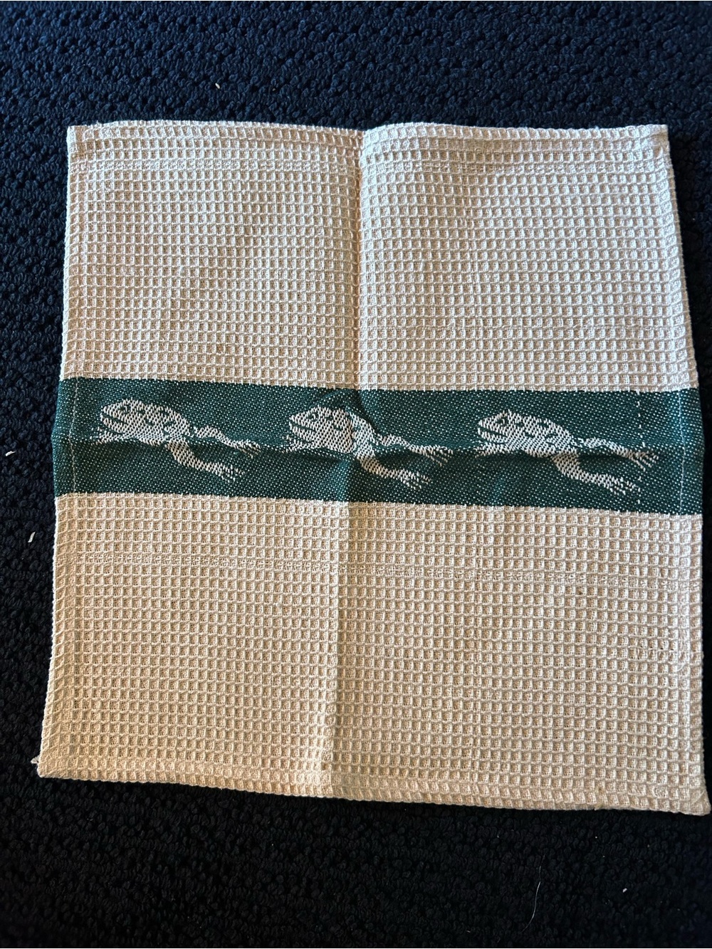 Waffle Weave Kitchen Dishrag with Green Frog 🐸🐸🐸 Band